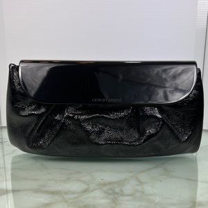 Giorgio Armani, black crinkle, patent, leather and acrylic clutch